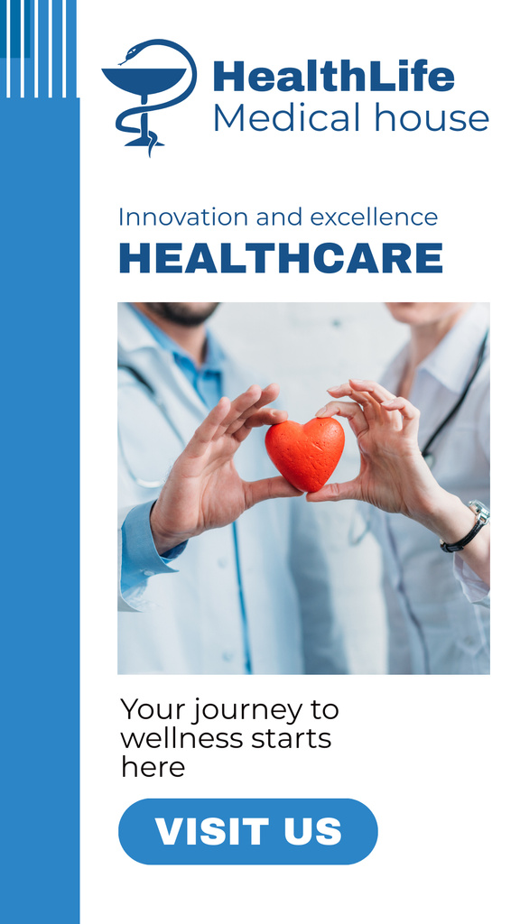Healthcare Services with Heart in Doctors' Hands Instagram Story Modelo de Design