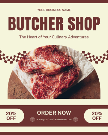 Szablon projektu Kulinarne przygody w sklepie mięsnym Instagram Post Vertical