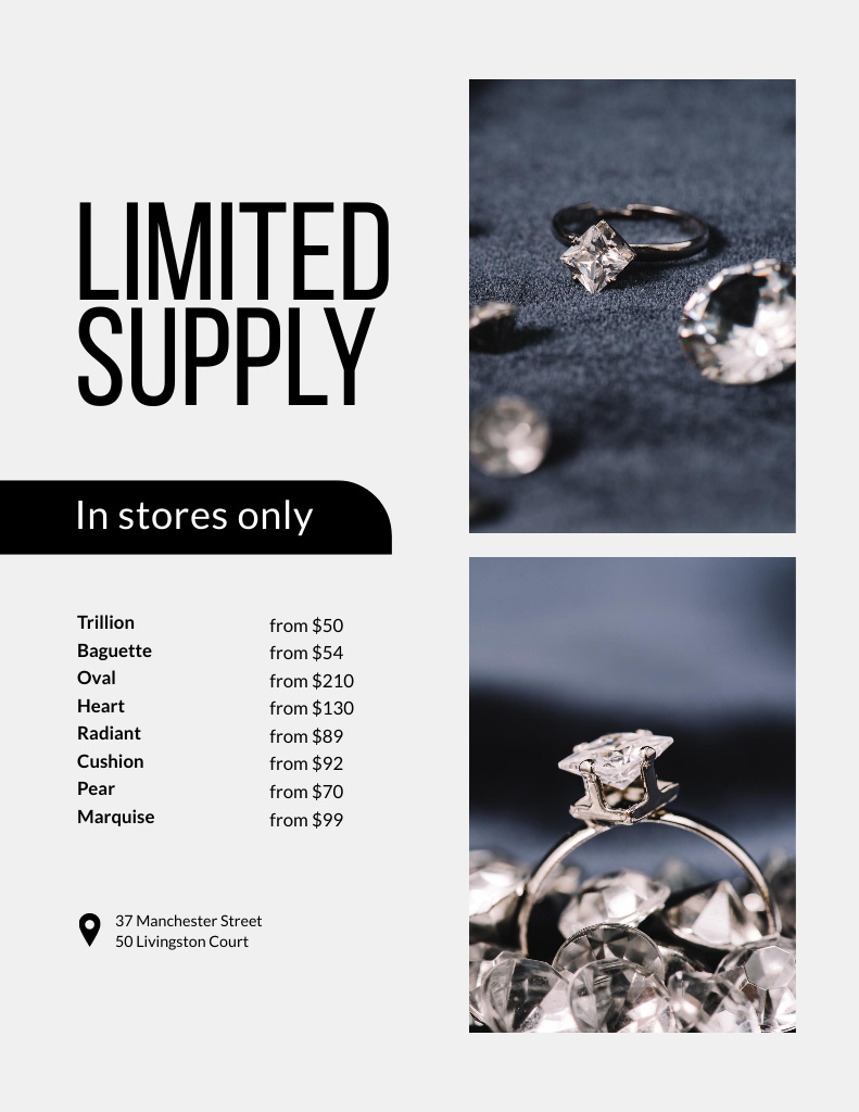 Jewelry Store Promotion with Ring with Diamond Poster 8.5x11in Design Template
