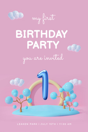 Platilla de diseño Baby Birthday Party Bright Announcement Invitation 6x9in