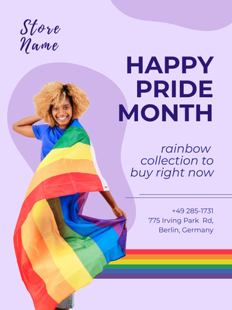 Ontwerpsjabloon van Poster 36x48in van LGBT-winkeladvertentie met vrouw in trotsvlag