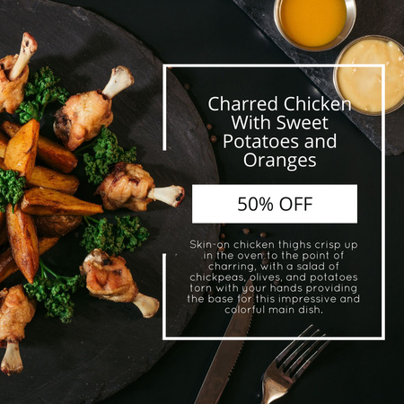 Plantilla de diseño de Oferta de descuento en plato de pollo apetitoso Instagram 