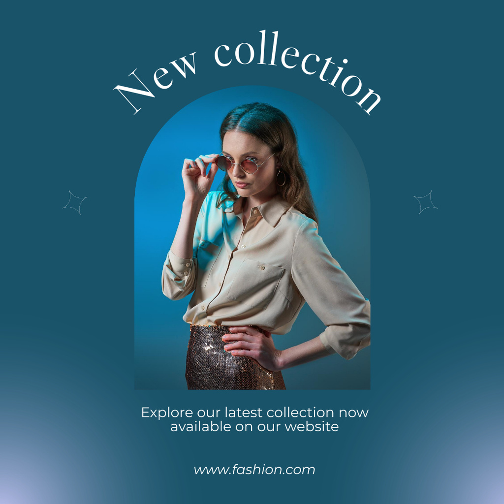 Designvorlage Female Fashion Clothes with Girl in Sunglasses für Instagram