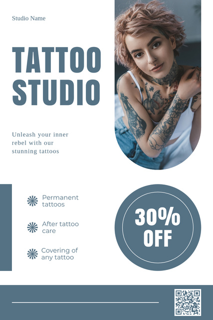 Designvorlage Covering Of Tattoos And Aftercare In Studio With Discount für Pinterest