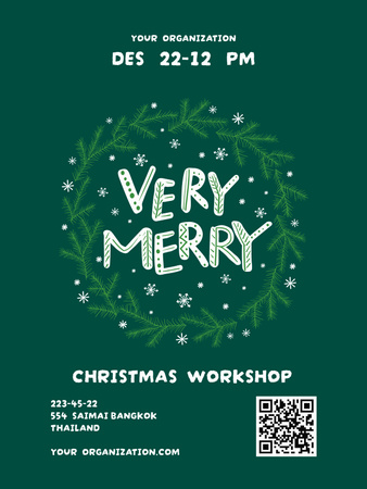 Christmas Workshop Announcement with Green Wreath Poster US Design Template