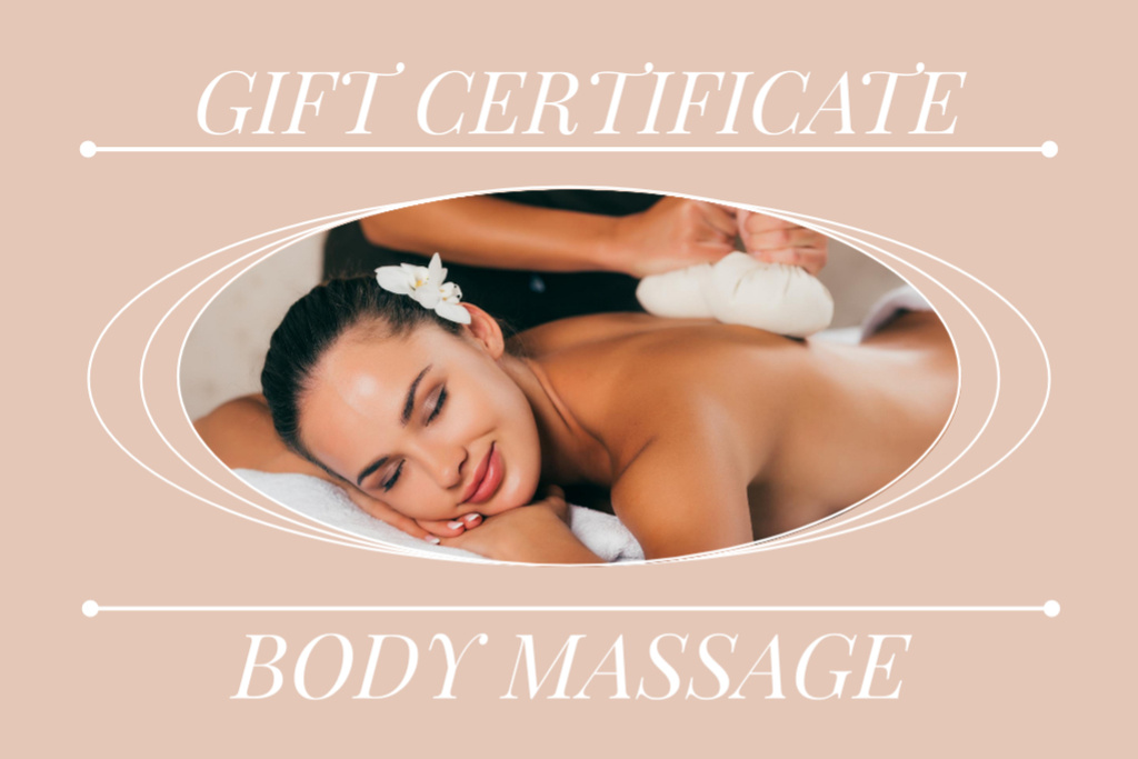 Thai Herbal Ball Massage Ad with Young Woman Gift Certificate Πρότυπο σχεδίασης