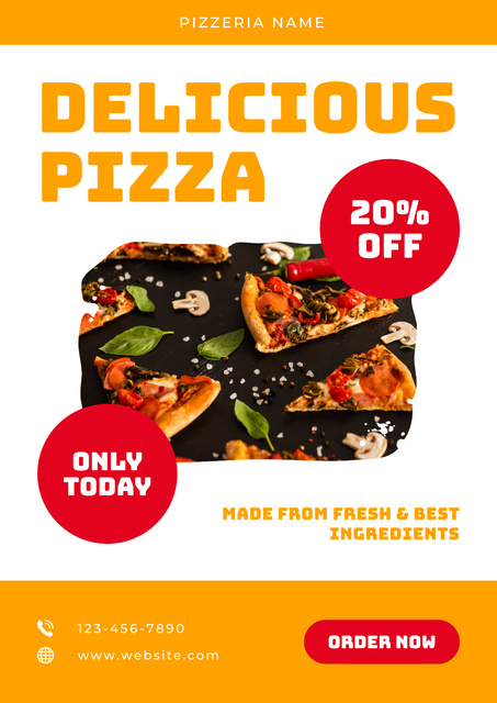 Ontwerpsjabloon van Poster van Discount on Delicious Pizza Today Only