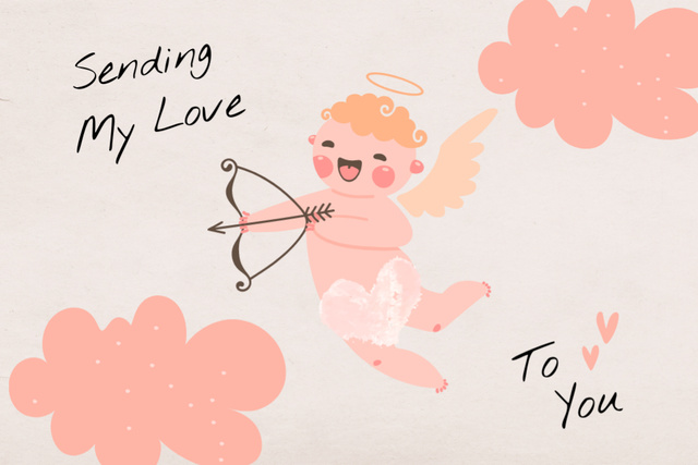 Valentine's Day Congratulation Sending By Cupid Postcard 4x6in – шаблон для дизайна