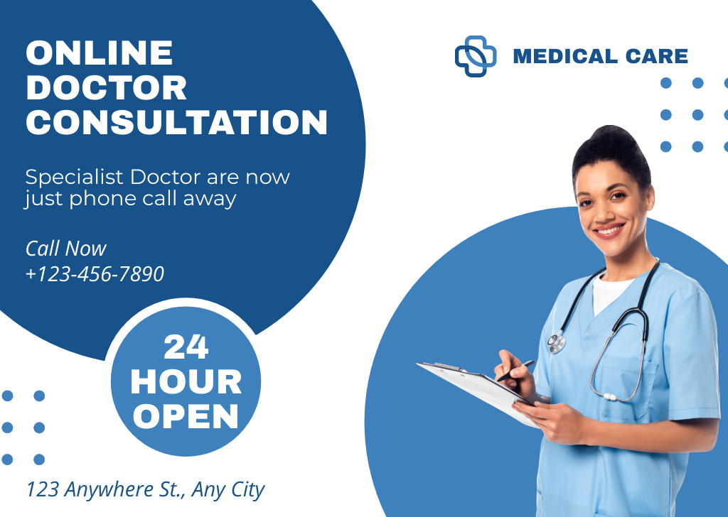 Plantilla de diseño de Ad of Online Doctor's Consultations Card 