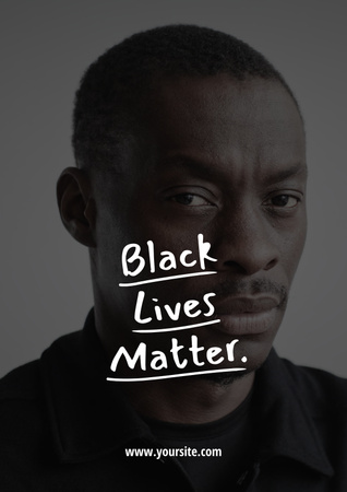 Black Lives Matter texto com homem afro-americano no fundo Poster Modelo de Design