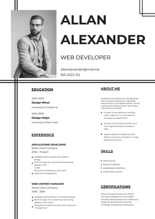 Web Developer Skills And Experience Resume Design Template