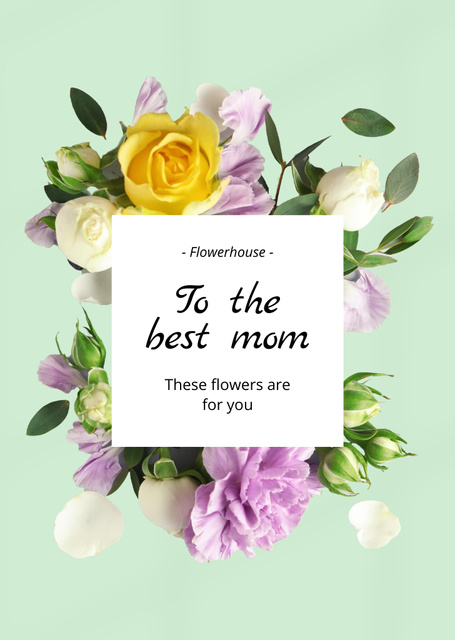 Modèle de visuel Mother's Day Holiday Greeting with Beautiful Flowers - Postcard A6 Vertical