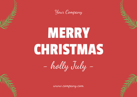 Merry Christmas in July with Leaves in Red Postcard Design Template