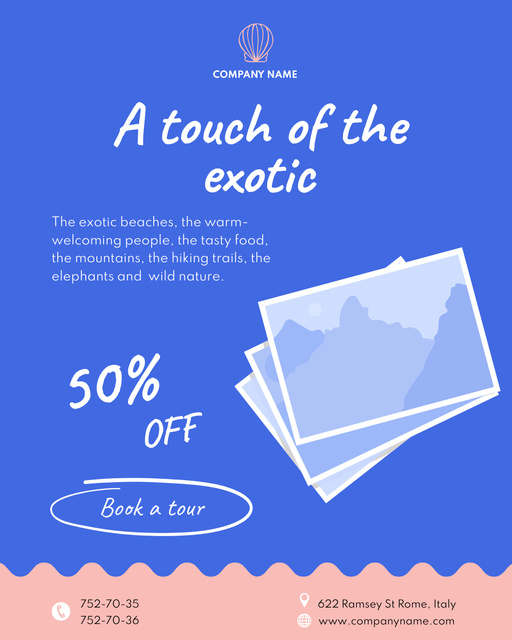 Exotic Tours Promotion With Discounts Poster 16x20in Design Template