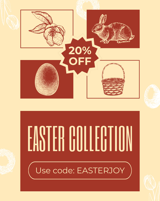 Easter Collection Ad with Creative Sketches Instagram Post Vertical Πρότυπο σχεδίασης
