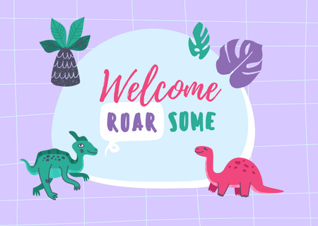 Welcome Phrase with Cute Dinosaurs Card Design Template