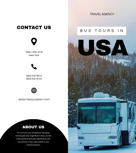 Mesmerizing Bus Travel Tours to USA Brochure 9x8in Bi-fold Design Template