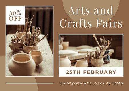 Arts And Crafts Fairs With Discount And Clay Pots Card Šablona návrhu