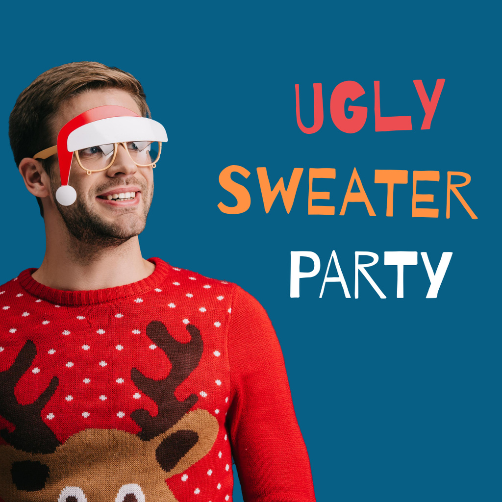 Guy in Cute Ugly Christmas Sweater Instagramデザインテンプレート