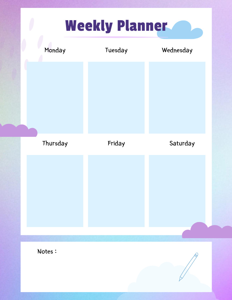 Weekly Planner with Clouds Illustration Notepad 8.5x11in – шаблон для дизайна