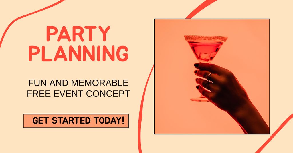 Fun Party Services with Cocktail in Hand Facebook AD Design Template