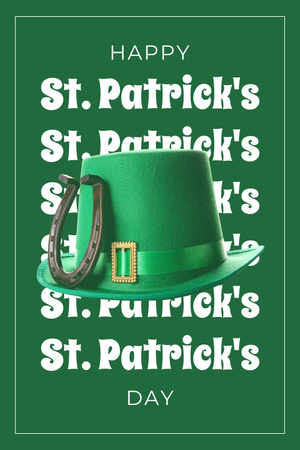 Szablon projektu Happy St. Patrick's Day greeting with Green Hat and Horseshoe Pinterest