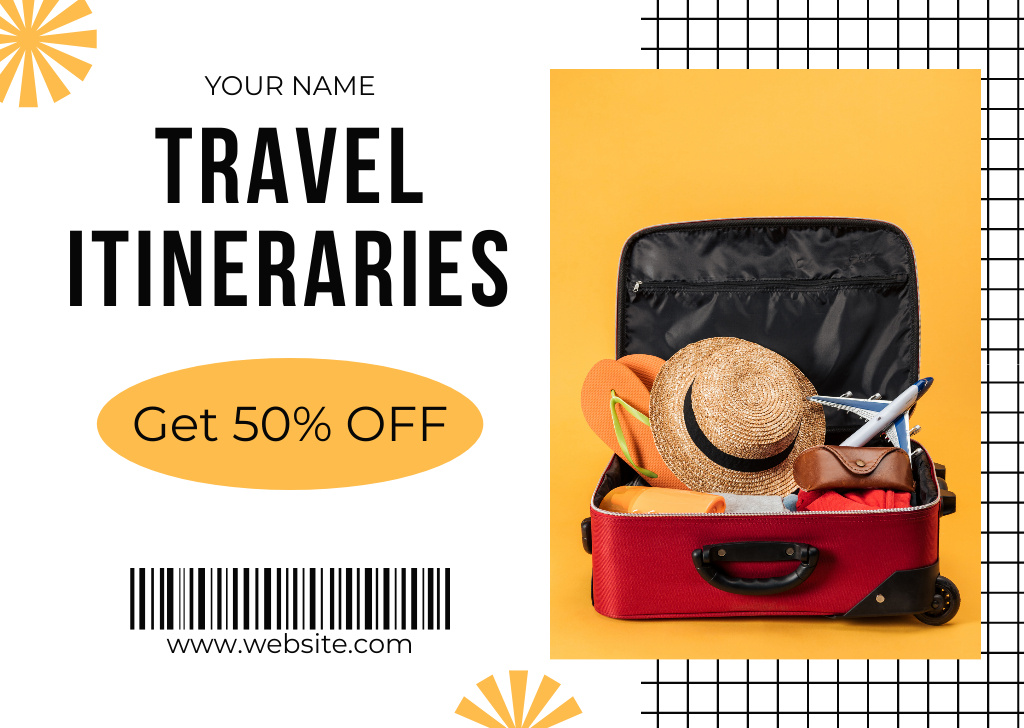 Travel Itineraries Discount Card Design Template