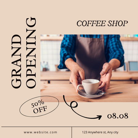 Ontwerpsjabloon van Instagram van Coffee Shop Grand Opening Announcement