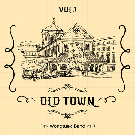 Ontwerpsjabloon van Album Cover van tekening van de oude stad