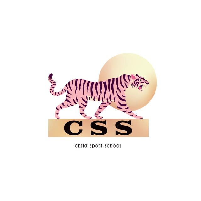 Child Sport School Emblem with Pink Tiger Logo 1080x1080px – шаблон для дизайна