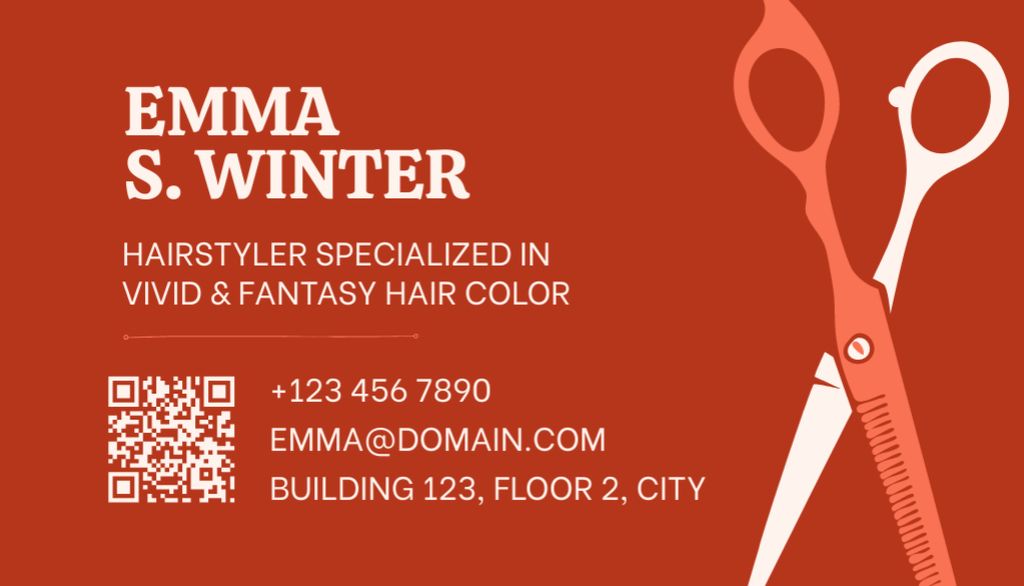 Designvorlage Hairstyle and Coloring Services Offer with Illustration of Scissors für Business Card US
