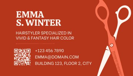 Plantilla de diseño de Servicios de especialista en color de cabello con ilustración de tijeras Business Card US 