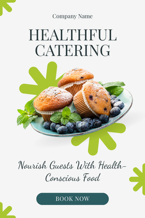 Ontwerpsjabloon van Pinterest van Evenwichtige Bites Catering met Cupcakes en Verse Bosbessen