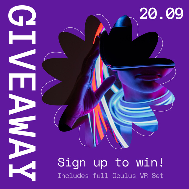 Designvorlage Giveaway Ad with Woman in Modern Virtual Reality Glasses für Instagram