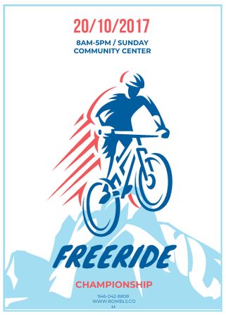 Ontwerpsjabloon van Invitation van Freeride Championship Announcement Cyclist in Mountains