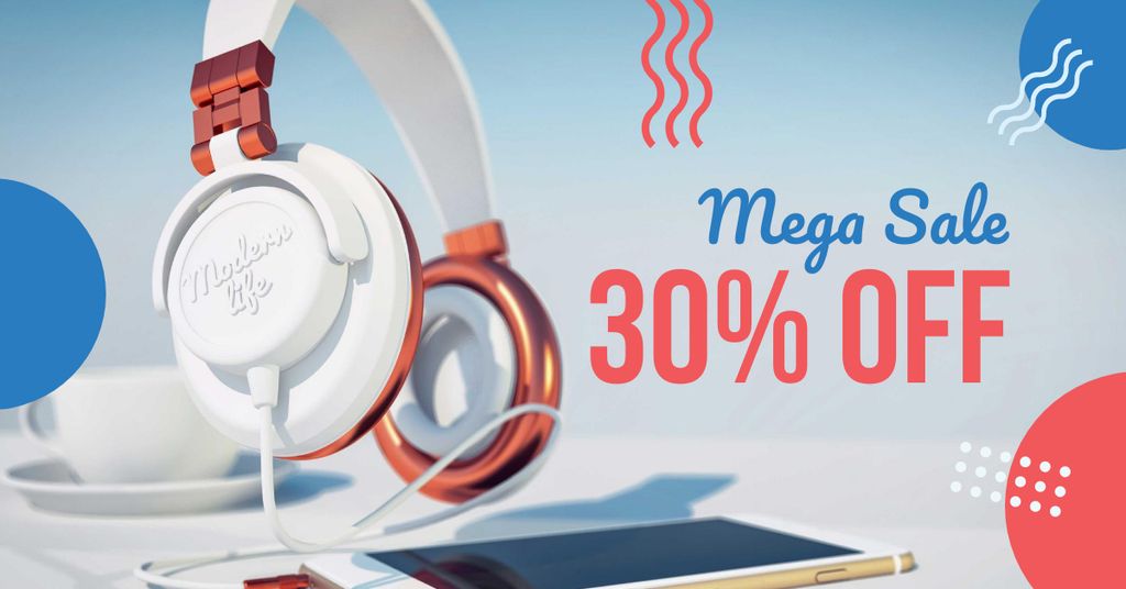 Gadgets Sale with Headphones and Smartphone Facebook ADデザインテンプレート