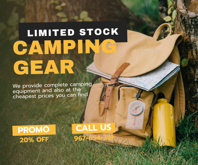 Modèle de visuel Camping Gear Ad with Backpack - Medium Rectangle