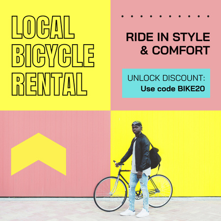 Local Bicycle Rental With Promo Code Offer Animated Post Design Template