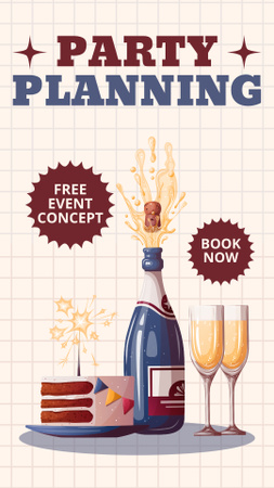Ontwerpsjabloon van Instagram Story van Feestjes plannen met champagne en lekkernijen