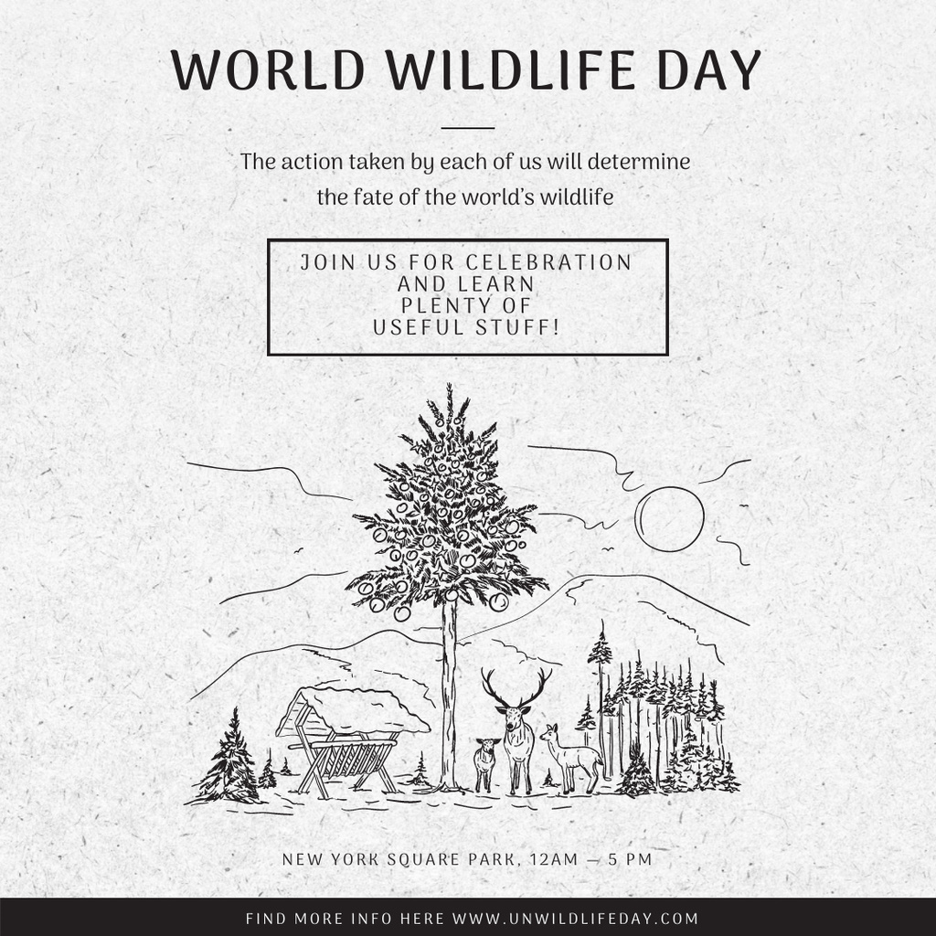 World wildlife day with Nature Environment illustration Instagram Tasarım Şablonu