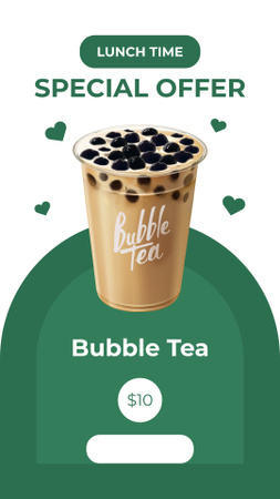 Cafe Ad with Yummy Bubble Tea Instagram Story Design Template