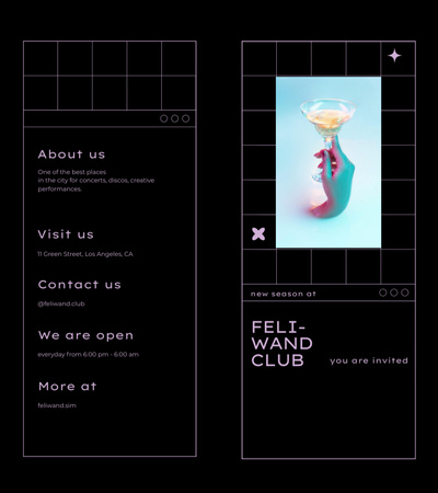 Ontwerpsjabloon van Brochure 9x8in Bi-fold van nachtclub promotie met cocktail
