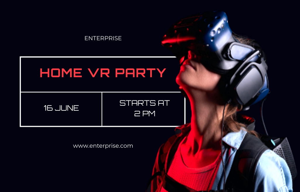 Platilla de diseño Virtual Home Party Announcement with Young Woman Invitation 4.6x7.2in Horizontal