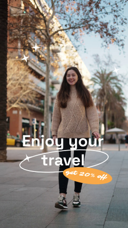 Inspiration for Travelling with Smiling Young Woman Instagram Video Story Design Template