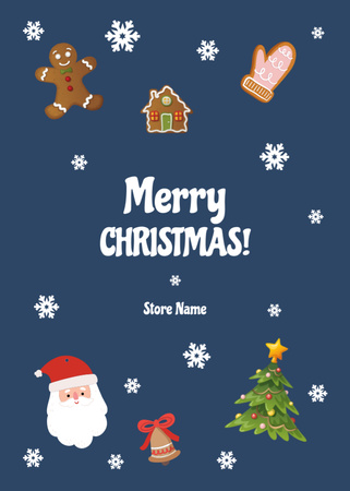 Cute Christmas Decor on Blue Postcard 5x7in Vertical Design Template