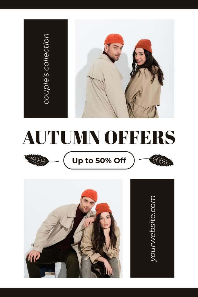 Template di design Autumn Offer with Stylish Couple Photo Pinterest