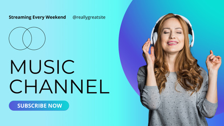 Music Blog Promotion with Woman in Headphones Youtube Design Template