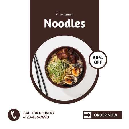 Restaurant Ad with Tasty Ramen Instagram Design Template
