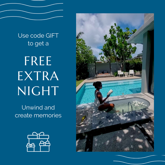 Plantilla de diseño de Promo Code For Free Extra Night In Hotel With Pool Animated Post 