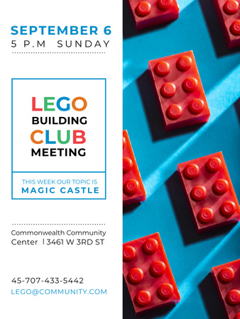 Plantilla de diseño de Lego Building Club meeting Constructor Bricks Poster US 